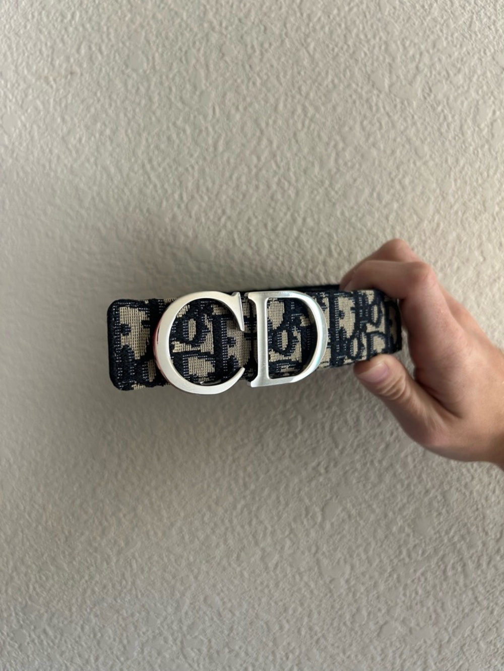 Dior Belt Jacquard Fabric Belt in Navy and Beige